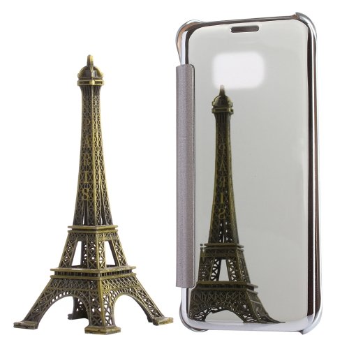 For Galaxy S7 Edge Silver Electroplating Mirror Horizontal Flip PC + PU Leather Case