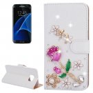 For Galaxy S7 Edge Diamond Encrusted Rose Leather Case with Holder & Card Slot
