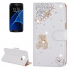 For Galaxy S7 Edge Diamond Encrusted Bear Leather Case with Holder & Card Slot