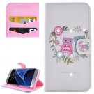 For Galaxy S7 Edge Diamond Encrusted Owl Couples Leather Case with Holder, wallet & Card Slot