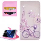 For Galaxy S7 Edge Diamond Encrusted Bicycle Leather Case with Holder, wallet & Card Slot