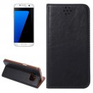 For Galaxy S7 Edge Black Crazy Horse Magnetic Leather Case with Holder & Card Slot