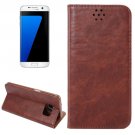For Galaxy S7 Edge Brown Crazy Horse Magnetic Leather Case with Holder & Card Slot