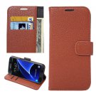 For Galaxy S7 Edge Brown Litchi Flip Leather Case with Holder, Card Slots & Wallet