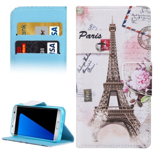 For Galaxy S7 Edge Eiffel Tower Flip Leather Case with Holder, Card Slots & Wallet