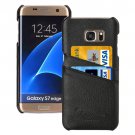 For Galaxy S7 Edge Black Fashion Genuine Litchi Leather Back Cover Case with Card Slots