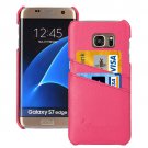 For Galaxy S7 Edge Magenta Fashion Genuine Litchi Leather Back Cover Case with Card Slots