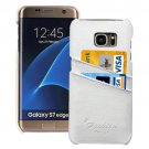 For Galaxy S7 Edge White Fashion Genuine Litchi Leather Back Cover Case with Card Slots