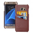 For Galaxy S7 Edge Brown Fashion Genuine Litchi Leather Back Cover Case with Card Slots