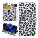 For Galaxy S7 Edge White Leopard Leather Case with Holder; Card Slots & Wallet