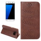 For Galaxy S7 Edge Coffee Crocodile Magnetic Flip Leather Case with Holder & Card Slots
