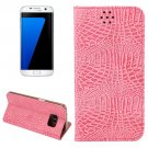 For Galaxy S7 Edge Pink Crocodile Magnetic Flip Leather Case with Holder & Card Slots