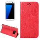 For Galaxy S7 Edge Red Crocodile Magnetic Flip Leather Case with Holder & Card Slots