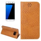 For Galaxy S7 Edge Brown Crocodile Magnetic Flip Leather Case with Holder & Card Slots