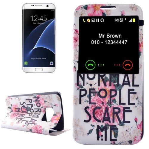 For Galaxy S7 Edge Flowers Pattern Flip Leather Case with Call Display ID & Holder