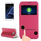 For Galaxy S7 Edge Magenta Horizontal Flip Leather Case with Holder & Call Display ID