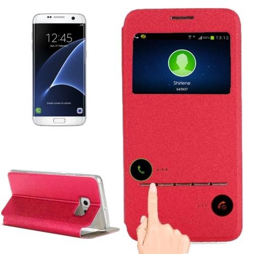 For Galaxy S7 Edge Red Horizontal Flip Leather Case with Holder & Call Display ID