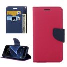 For Galaxy S7 Edge Magenta Cross Leather Case with Holder, Card Slots & Wallet