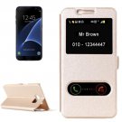 For Galaxy S7 Edge Gold Silk Flip Solid Color Leather Case with Call Display ID