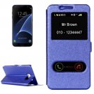 For Galaxy S7 Edge Blue Silk Flip Solid Color Leather Case with Call Display ID