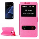 For Galaxy S7 Edge Magenta Silk Flip Solid Color Leather Case with Call Display ID