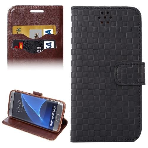 For Galaxy S7 Edge Black Grid Voltage Texture Flip Leather Case with Holder & Card Slots