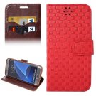 For Galaxy S7 Edge Red Grid Voltage Texture Flip Leather Case with Holder & Card Slots