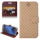For Galaxy S7 Edge Brown Grid Voltage Texture Flip Leather Case with Holder & Card Slots