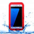 For Galaxy S7 Edge Red IPX8 Plastic + Silicone Transparent Waterproof Protective Case with Lanyard