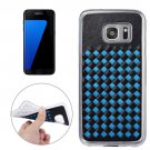 For Galaxy S7 Edge Blue Knit Pattern PU Leather + TPU Protective Case
