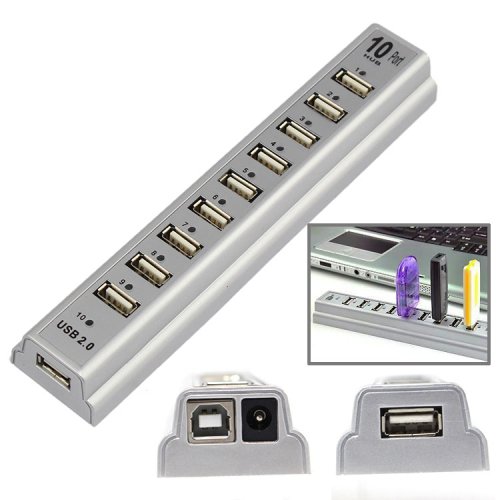 10 Port USB 2.0 Hi Speed Multi Hub Expansion with Power Adaptor for PC & Laptop