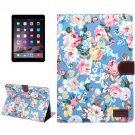 For iPad Air 2 Blue Flower Pattern Leather Case with Holder, Card Slots & Sleep Function