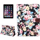For iPad Air 2 Black Flower Pattern Leather Case with Holder, Card Slots & Sleep Function