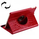 For iPad Air 2 Red 360° Rotation Crocodile texture Leather Case with 3 Gears Holder