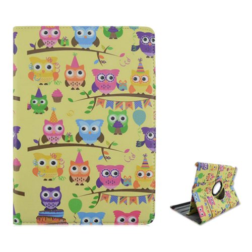 For iPad Air 2 / iPad 6 360&Acirc;&deg; Rotation Owls Pattern Leather Case with 2 Gears Holder