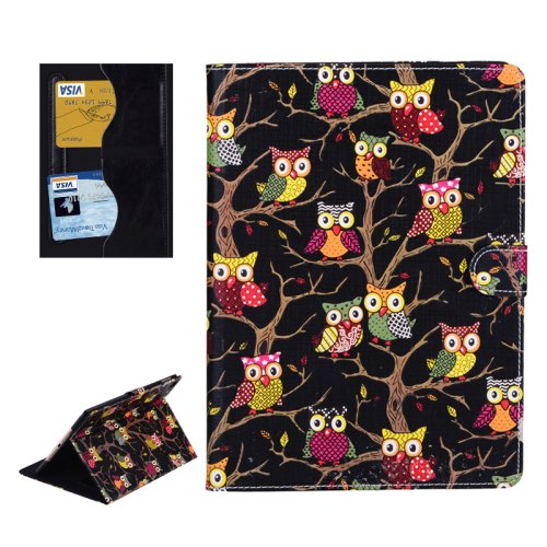 For iPad Air 2 / iPad 6 Owls Pattern Black Cross Smart Cover Leather Case with Card Slots & Holder