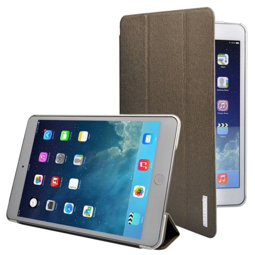 For iPad Mini 1/2/3 Deep green 3-fold Oracle Leather Case with Sleep/Wake-up Function & Holder