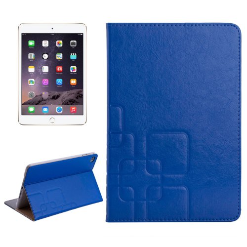 For iPad Mini 4 Dark Blue Crazy Horse/Lattice Texture Leather Case with Holder and Card Slots