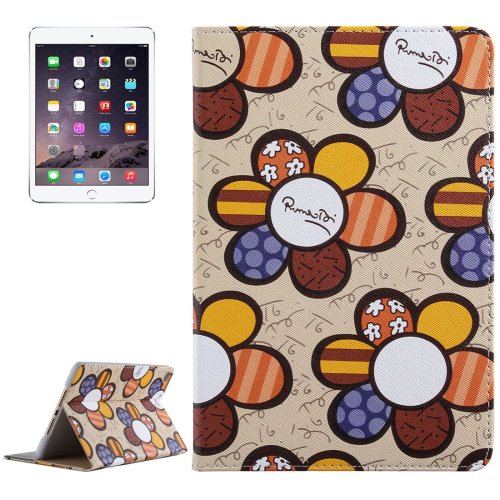 For iPad Mini 4 Khaki Sunflower Pattern PC + PU Leather Case with Holder & Card Slots