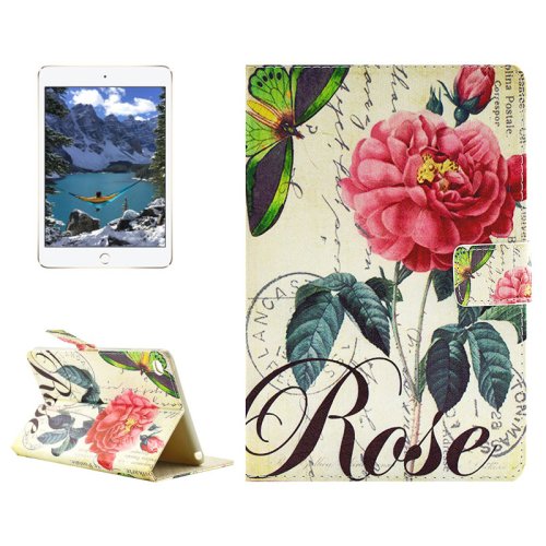 For iPad Mini 4 Rose Pattern Horizontal Flip Leather Case with Holder