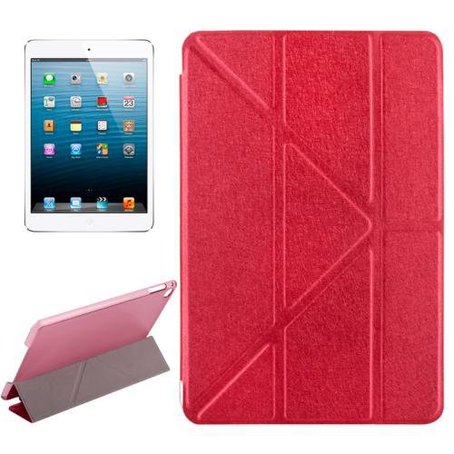 For iPad Mini 4 Red Transformers Style Silk Texture Solid Color Leather Case with Holder