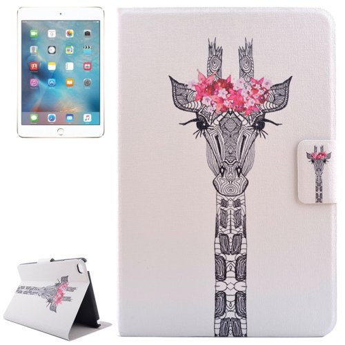 For iPad Mini 4 Giraffe Pattern Flip PC + PU Leather Case with Holder & Card Slots