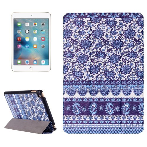For iPad Mini 4 Flower Pattern Karst Smart Cover Leather Case with 3 Fold Holder
