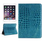 For iPad Mini 4 Blue Crocodile Smart Cover Leather Case with Holder, Card Slots & Wallet