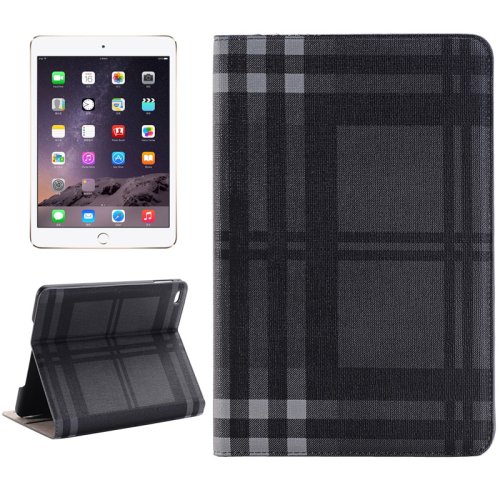 For iPad Mini 4 Grey Grid Texture Horizontal Flip Smart Leather Case with Holder