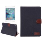 For iPad Mini 4 Black Denim Smart Cover Leather Case with Card Slots & Holder & Wallet