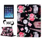 For iPad Air 2/iPad 6 Black Eiffel Tower Pattern 360° Rotation Leather Case with 3 Gears Holder