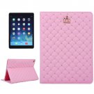 For iPad Air 2/iPad 6 Magenta Crown Plaid Texture Horizontal Flip Smart Leather Case with Holder