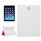 For iPad Air 2/iPad 6 White Crown Plaid Texture Horizontal Flip Smart Leather Case with Holder