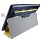 For iPad Air 2 / iPad 6 Yellow Cross Texture Smart Cover Leather Case with Holder & Loud Speaker